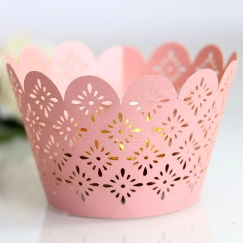 Laser Cut Hollow Cupcake Wrapper Pearlescent Paper Cake Liners Baking Decoration For Wedding Birthday Festive Party Favors