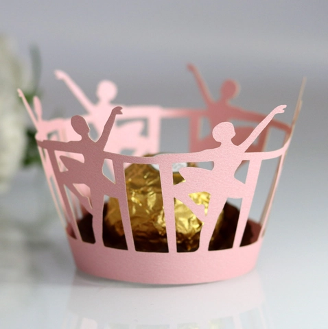 Elegant Ballerina Silhouette Laser Cut Cupcake Wrappers Hollow Out Pearlescent Paper Cake Decor For Wedding Birthday Party