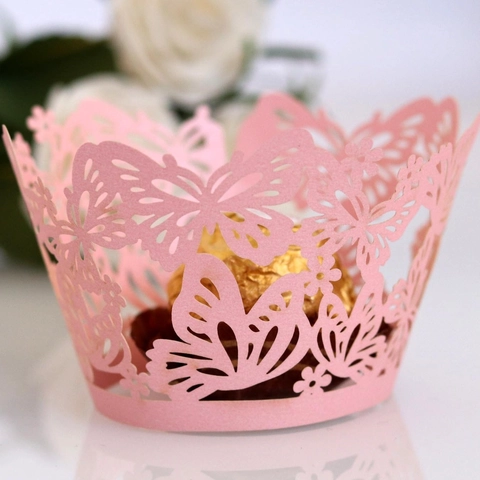 Involucri per Cupcake Traforati a Laser a Forma di Farfalla e Fiore Romantici in Pizzo di Carta per Matrimoni Compleanni Feste Eventi Decorazioni per Torte