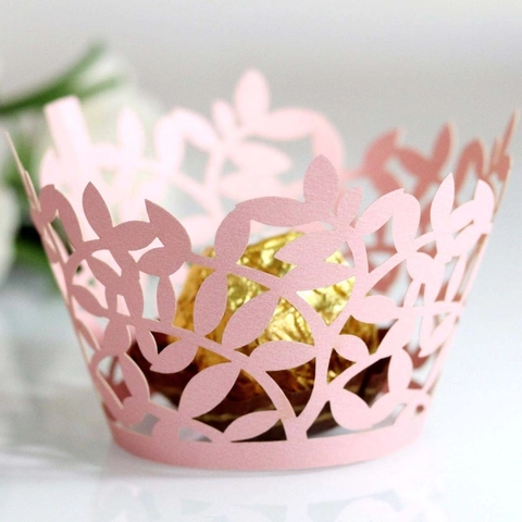 Laser Cut Hollow Leaf Cupcake Wrappers Pearlescent Cardstock Artistic Cake Decorative Wraps For Wedding Birthday Party Decoration