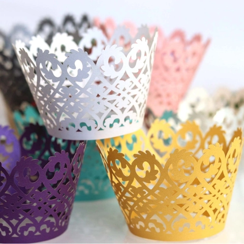 Involucri per Cupcake Taglio Laser Traforati in Pizzo Cartoncino Decorazioni per Cottura Matrimonio Festa di Compleanno Elegante Decorazione Europea