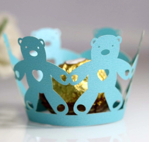 Laser Cut Bear Heart Hollow Out Cupcake Wrapper Pearlescent Paper Cake Decorative Liners For Wedding Party Birthday Decoration