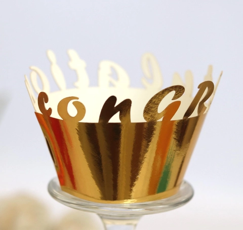 Laser Cut Hollow Cupcake Wrappers Congratulations Graduation Paper Cake Wraps For Wedding Birthday Party Table Decorations
