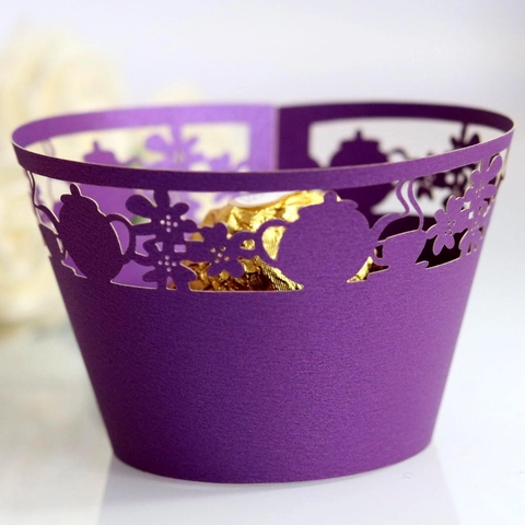 Taglio Laser Teiera Floreale Carta Perlata Involucri per Cupcake Traforati Fodere per Torte per Matrimonio Compleanno Tea Party Panetteria