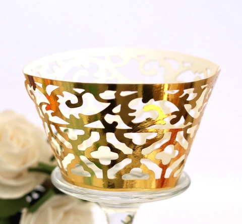 Elegant Laser Cut Pearl Paper Cupcake Wrappers Hollow Floral Vine Lace Cake Border For Wedding Birthday Party Celebration Decoration