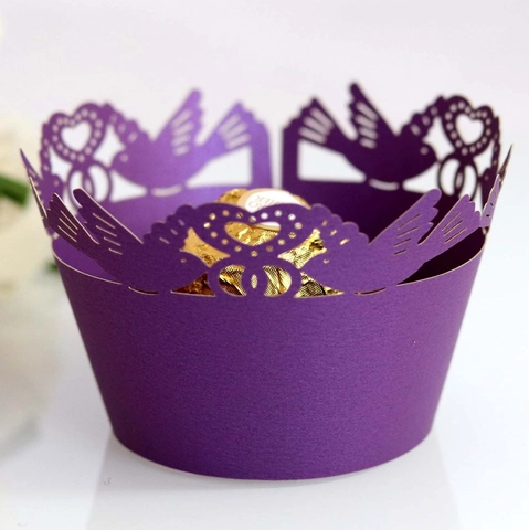 Laser Cut Hollow Bird Heart Cake Wrapper Pearlescent Cardboard Cupcake Decoration For Wedding Birthday Party Favors