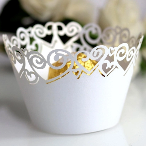 Caissettes à Cupcakes Coeur Évidé Découpe Laser Papier Perlé Emballages Muffin pour Mariage Anniversaire Décoration Table