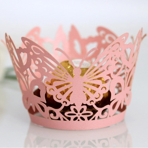 Butterfly Laser Cut Cupcake Wrappers Pearlescent Paper Hollow Cake Decorative Wraps Wedding Party Decoration Banquet Table