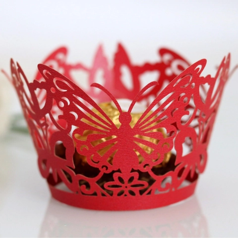 Butterfly Laser Cut Cupcake Wrappers Pearlescent Paper Hollow Cake Decorative Wraps Wedding Party Decoration Banquet Table