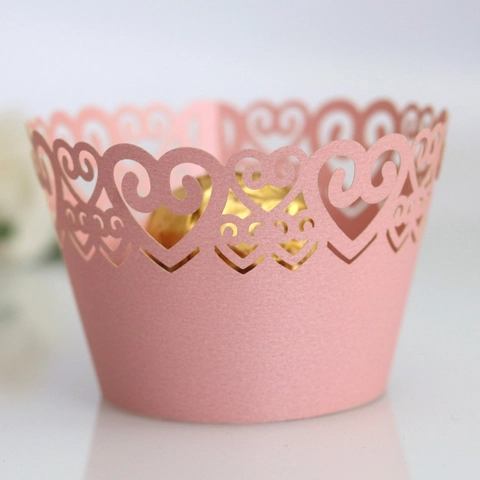 Pirottini per Cupcake a Cuore Intagliati al Laser Carta Perlata Fodere per Torte per Matrimonio Compleanno Festa Dessert