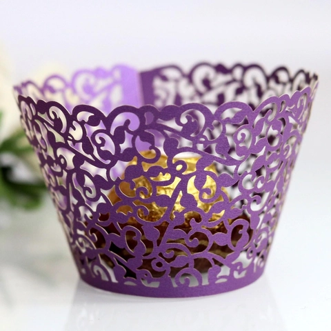 Laser Cut Vine Floral Lace Cupcake Wrappers Pearlescent Paper Hollow Cake Borders For Wedding Birthday Party Decoration