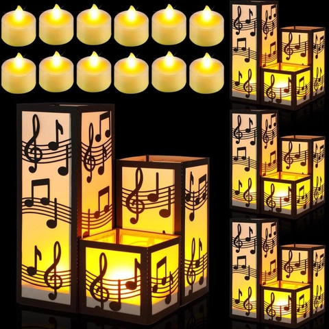 Musical Note Laser Cut Cardstock Lampshade With LED Candle Light Decorative Night Light For Music Party Festival Home Decor