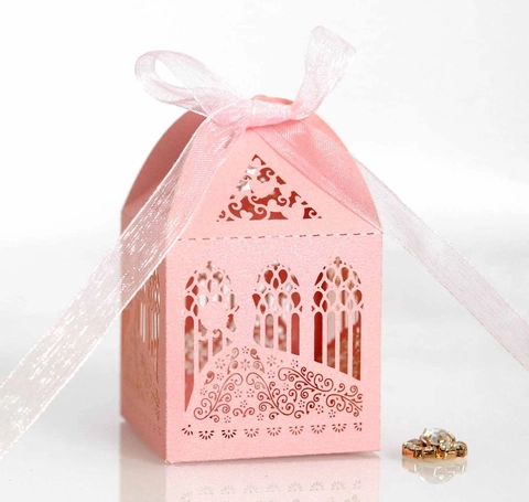 Laser Cut Hollow Candy Box Pearlescent Paper Wedding Favor Boxes With Ribbon For Church Party Decoration Gift Packaging