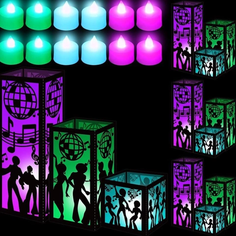 Juego de 12 Pantallas de Lámpara de Papel para Fiesta Disco Con Luces LED Diseño Calado Bailarín Notas Musicales Luz Nocturna para Eventos