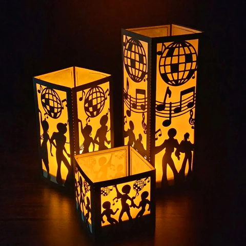 Disco Party Paper Lampshade Music Note Dancing Silhouette Centerpiece Decorative Candle Shade For Rave Club Ballroom Party