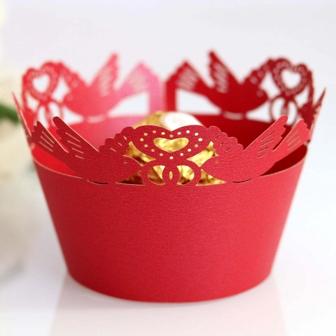 Laser Cut Hollow Bird Heart Cake Wrapper Pearlescent Cardboard Cupcake Decoration For Wedding Birthday Party Favors