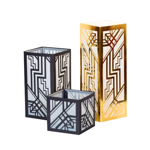 Abat-jour en Papier Creux Géométrique Art Déco Noir Or Découpe Laser Carton Manchon de Bougie Pour Fête Événement Maison Décoration de Table