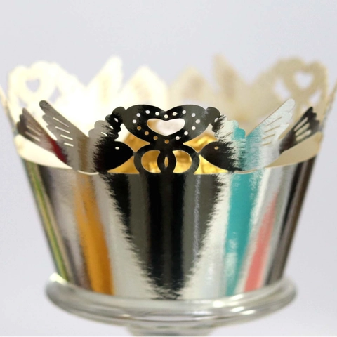 Laser Cut Bird Heart Lace Cupcake Wrappers Hollow Pearlescent Paper Decorative Liners For Wedding Birthday Party Decor