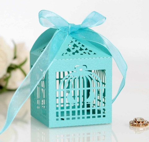 Laser Cut Birdcage Favor Box With Ribbon Bow Hollow Paper Candy Boxes For Wedding Birthday Party Baptism Gift Packaging