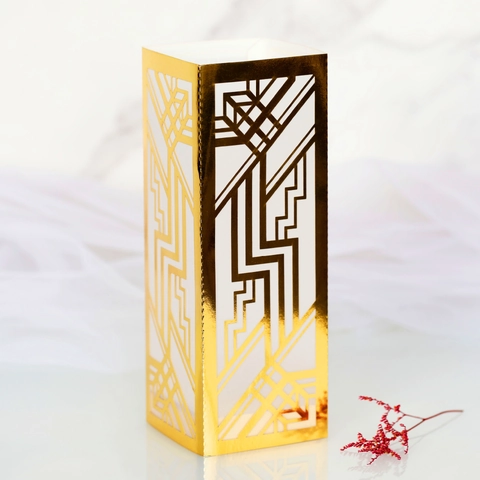 Abat-jour en Papier Creux Géométrique Art Déco Noir Or Découpe Laser Carton Manchon de Bougie Pour Fête Événement Maison Décoration de Table