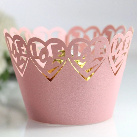Involucri per Cupcake con Taglio Laser a Cuore LOVE Carta Perlata Decorazione per Torte per Matrimonio Festa San Valentino