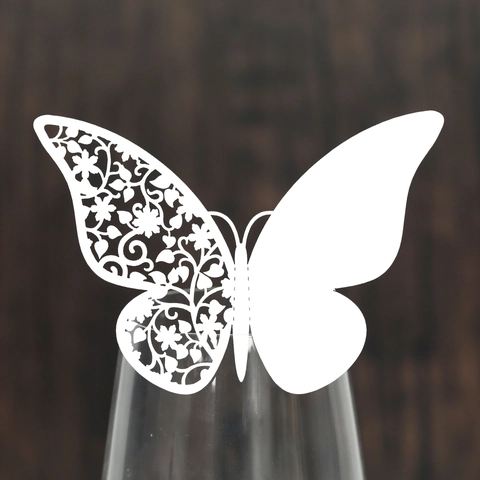 Butterfly Glass Place Cards Laser Cut Pearlescent Paper Hollow Table Name Cards For Wedding Party Decoration Elegant Seat Cards