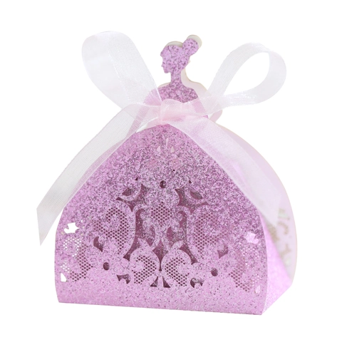 Scatole di Caramelle per Matrimonio con Silhouette di Principessa Glitterate con Nastro Eleganti Scatole Regalo per Compleanno