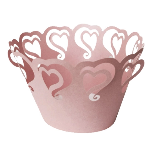 Laser Cut Heart Hollow Cupcake Wrapper Pink Paper Cake Border Decoration For Wedding Birthday Valentine Party Dessert Table