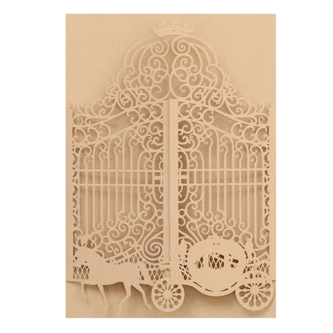 European Romantic Hollow Laser Cut Wedding Invitation Shell Pearl Paper Cinderella Carriage Pattern Party Invitation Cover