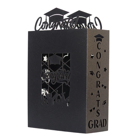 Laser Cut Glitter Paper Graduation Photo Album Congrats Grad Mortarboard Decorative Card For Student Celebration Black