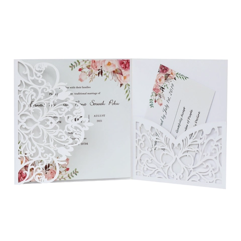 Europäische Laser Geschnitten Hochzeit Einladungskarte Perlmuttpapier Hohl Blumen Design Mit Umschlag RSVP Karte Für Feier