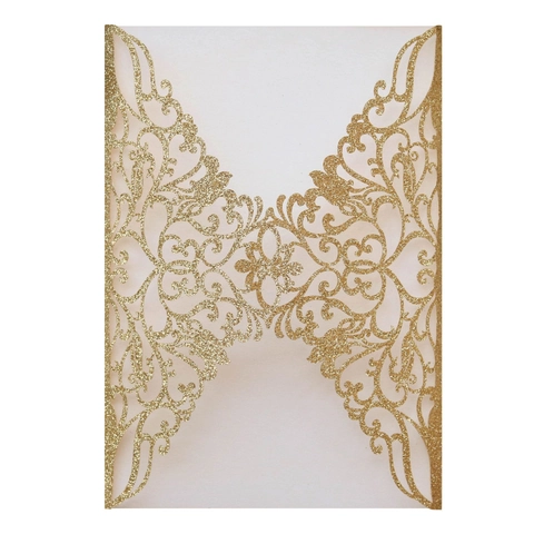 European Laser Cut Hollow Wedding Invitation Cover Glitter Pearl Paper Floral Invitation Pocket For Wedding Party Banquet
