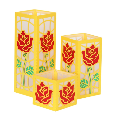 12 Stück Rose Lasergeschnittener Papierlampenschirm Set Karton Dekorativer Elektronischer Kerzenüberzug Für Hochzeit Party Home Decor Ausgehöhlte Blumenlaterne DIY Ornament