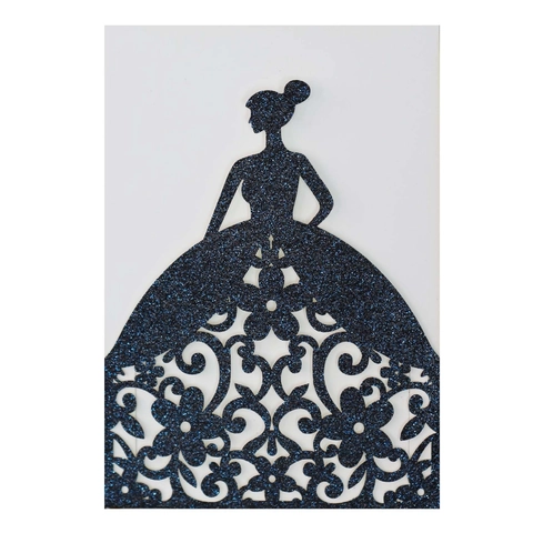Élégante Silhouette de Dame Invitations de Mariage en Papier Pailleté Enveloppes Découpe Laser Floral Cartes de Vœux
