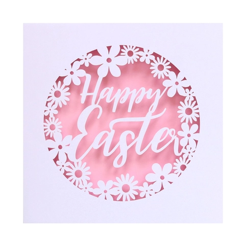 Biglietto di Auguri Buona Pasqua Tagliato al Laser Carta Perlata Traforata con Margherite Floreali per Inviti Festa Regali