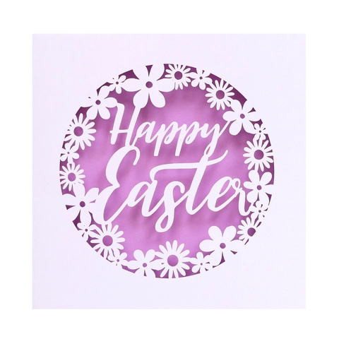 Biglietto di Auguri Buona Pasqua Tagliato al Laser Carta Perlata Traforata con Margherite Floreali per Inviti Festa Regali