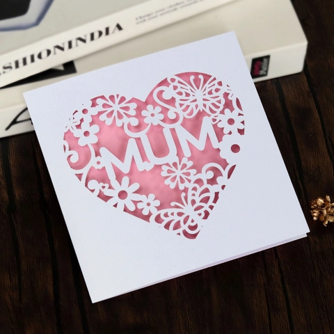 Mother's Day Greeting Card Laser Cut Floral Heart Design Butterfly Hollow Greeting Card For Mom With Envelope Inner Page