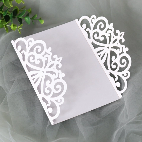Elegant Laser Cut Wedding Invitation Covers Premium Pearl Paper Hollow Scroll Design For Engagement Party Invitation Sleeve