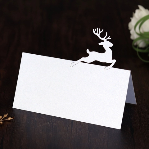 Reindeer Laser Cut Pearlescent Paper Place Cards Hollow Table Name Cards For Christmas Wedding Banquet Party Decoration Seat Cards
