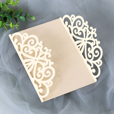 Elegant Laser Cut Wedding Invitation Covers Premium Pearl Paper Hollow Scroll Design For Engagement Party Invitation Sleeve