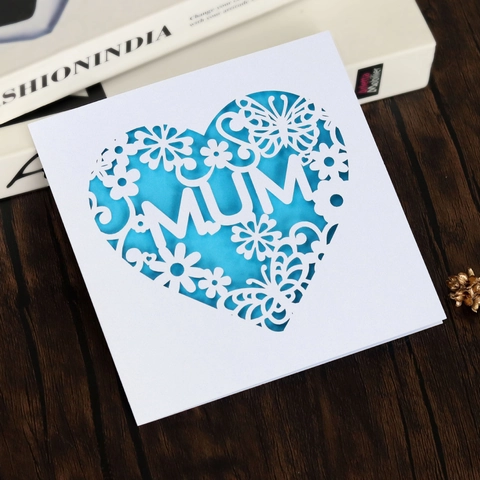 Mother's Day Greeting Card Laser Cut Floral Heart Design Butterfly Hollow Greeting Card For Mom With Envelope Inner Page