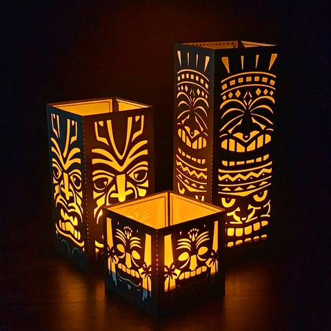 Black Tiki Tribal Mask Hollow Paper Lampshade Cardboard Laser Cut Tribal Face Atmosphere Lantern Cover For Halloween Carnival Party Home Decor