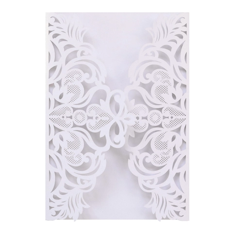Elegant Laser Cut Lace Floral Invitation Shell For Wedding Engagement Anniversary Pearlescent Paper Hollow Out Card Cover