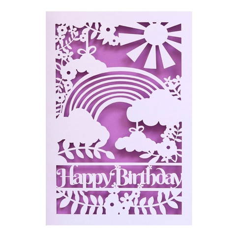 Laserschnitt Happy Birthday Grußkarte Europa Regenbogen Sonne Blume Hohl Perlglanzpapier Einladungskarte Für Geburtstag Party