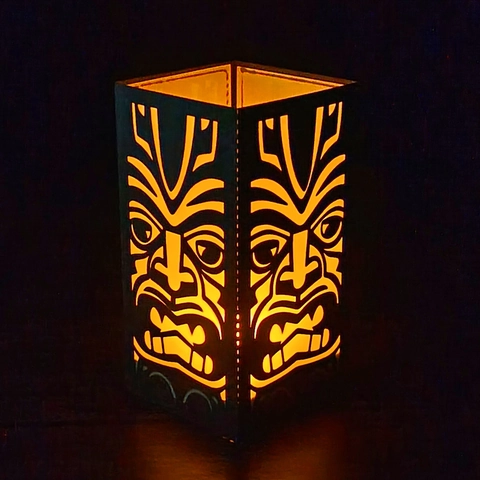 Black Tiki Tribal Mask Hollow Paper Lampshade Cardboard Laser Cut Tribal Face Atmosphere Lantern Cover For Halloween Carnival Party Home Decor