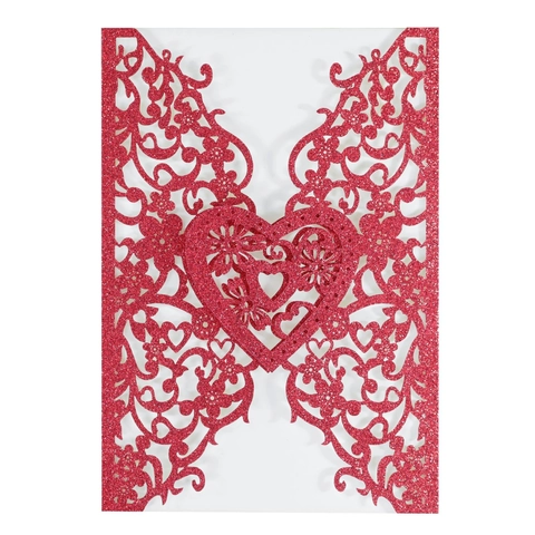 Pochette d'Invitation de Mariage Découpe Laser Cœur Fleur Papier Pailleté Couverture de Carte de Vœux pour Fiançailles Fête