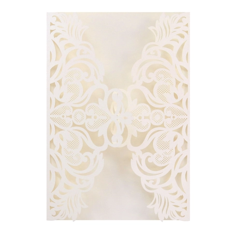 Elegant Laser Cut Lace Floral Invitation Shell For Wedding Engagement Anniversary Pearlescent Paper Hollow Out Card Cover