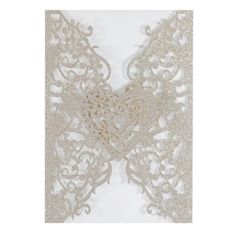 Pochette d'Invitation de Mariage Découpe Laser Cœur Fleur Papier Pailleté Couverture de Carte de Vœux pour Fiançailles Fête
