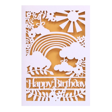 Laserschnitt Happy Birthday Grußkarte Europa Regenbogen Sonne Blume Hohl Perlglanzpapier Einladungskarte Für Geburtstag Party
