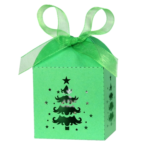 Laser Hollow Christmas Tree Candy Box Pearlescent Paper Gift Box With Ribbon For Wedding Party Festival Favor Box